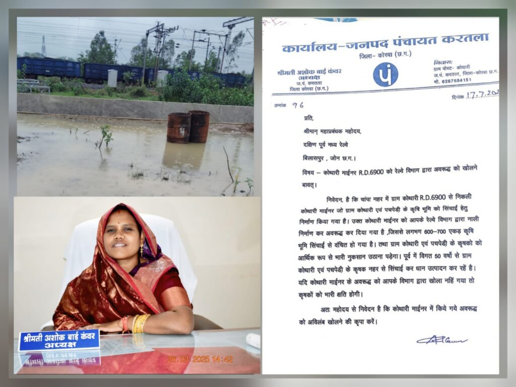 रेलवे द्वारा कोथारी माइनर अवरुद्ध किए जाने से 600–700 एकड़ सिंचित भूमि पर संकट, किसानों ने महाप्रबंधक से की हस्तक्षेप की मांग !