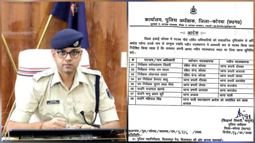 KORBA : प्रशासनिक कार्यों में कसावट लाने बदले गए कई थानों के प्रभारी, देखें लिस्ट !