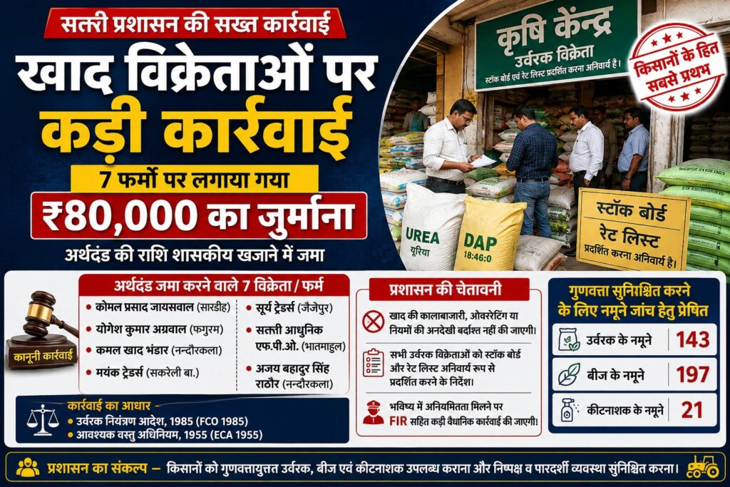 खाद विक्रेताओं पर प्रशासन की बड़ी कार्रवाई, 7 फर्मों पर लगा 80 हजार का जुर्माना !